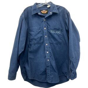 Vintage Harley-Davidson Embroidered Blue Flannel Long Sleeve Shirt HD Buttons